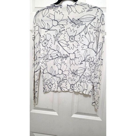 Loft S Women's Floral Print Cardigan White & Navy 100% Cotton Lightweight Size S - Picture 3 of 6